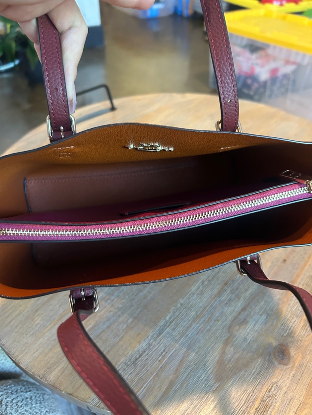 Coach Burgundy Pebbled Leather Tote with Gold Hardware - Picture 5 of 6